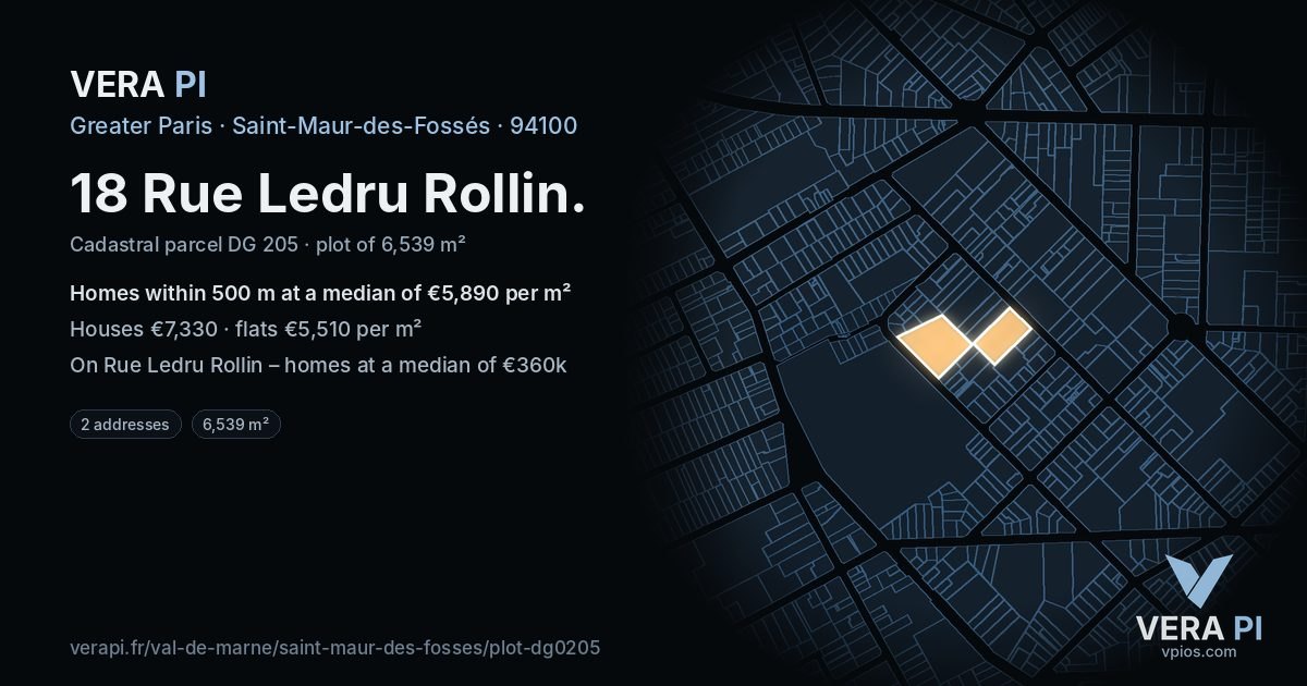 18 Rue Ledru Rollin, Saint-Maur-des-Fossés at night – the plot lit, the parcels around coloured by the prices near them