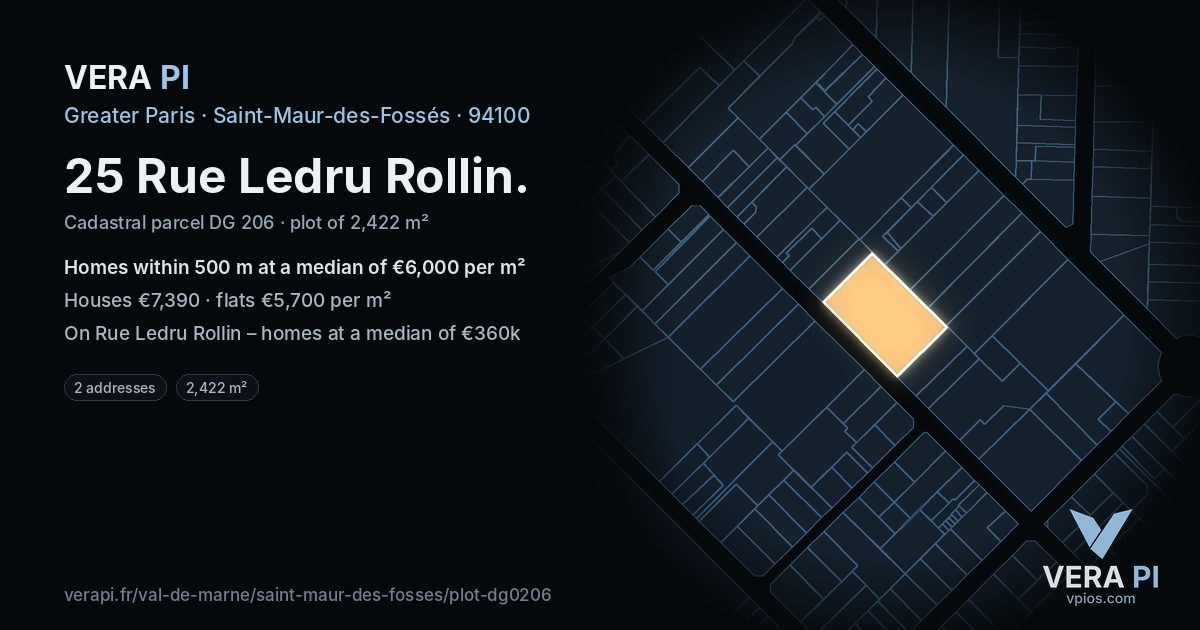 25 Rue Ledru Rollin, Saint-Maur-des-Fossés at night – the plot lit, the parcels around coloured by the prices near them