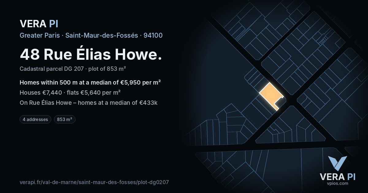 48 Rue Élias Howe, Saint-Maur-des-Fossés at night – the plot lit, the parcels around coloured by the prices near them