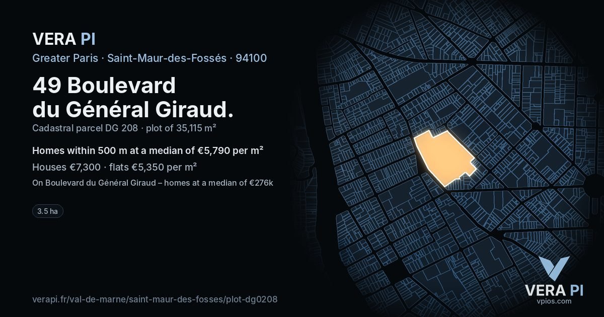 49 Boulevard du Général Giraud, Saint-Maur-des-Fossés at night – the plot lit, the parcels around coloured by the prices near them