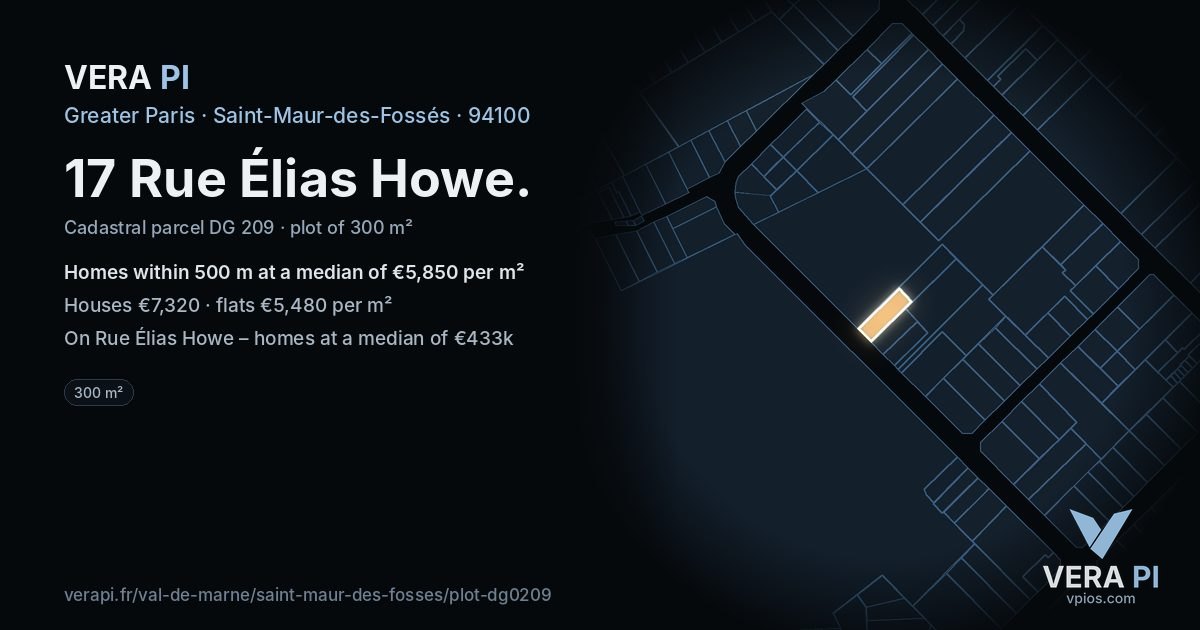17 Rue Élias Howe, Saint-Maur-des-Fossés at night – the plot lit, the parcels around coloured by the prices near them