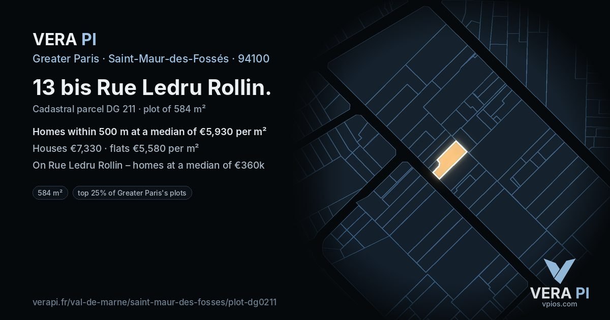 13 bis Rue Ledru Rollin, Saint-Maur-des-Fossés at night – the plot lit, the parcels around coloured by the prices near them