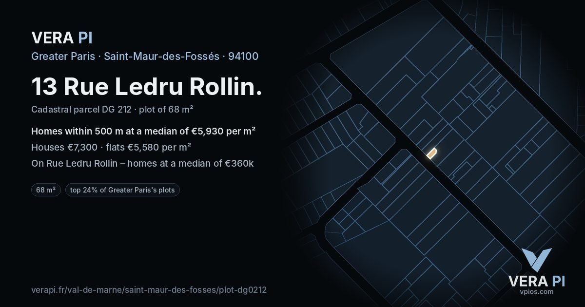 13 Rue Ledru Rollin, Saint-Maur-des-Fossés at night – the plot lit, the parcels around coloured by the prices near them