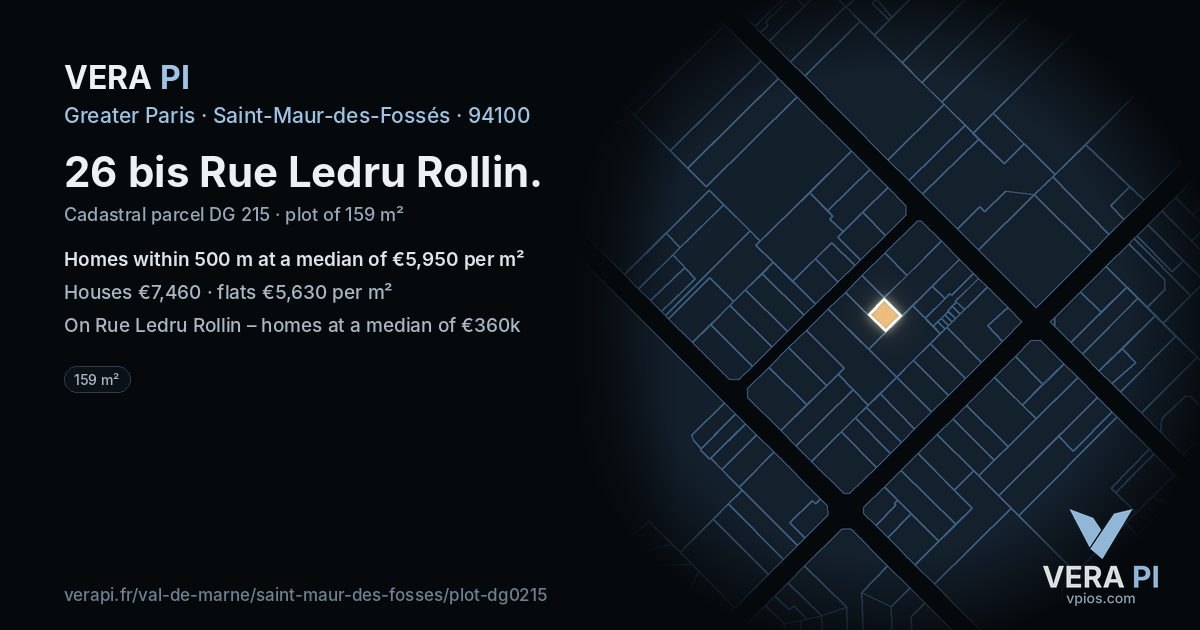 26 bis Rue Ledru Rollin, Saint-Maur-des-Fossés at night – the plot lit, the parcels around coloured by the prices near them