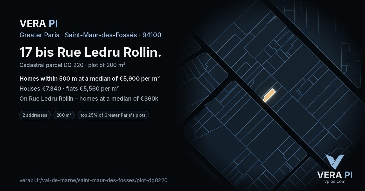 17 bis Rue Ledru Rollin, Saint-Maur-des-Fossés at night – the plot lit, the parcels around coloured by the prices near them