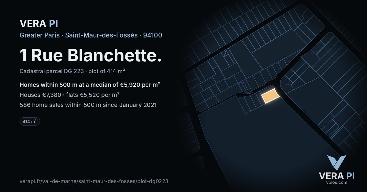1 Rue Blanchette, Saint-Maur-des-Fossés at night – the plot lit, the parcels around coloured by the prices near them