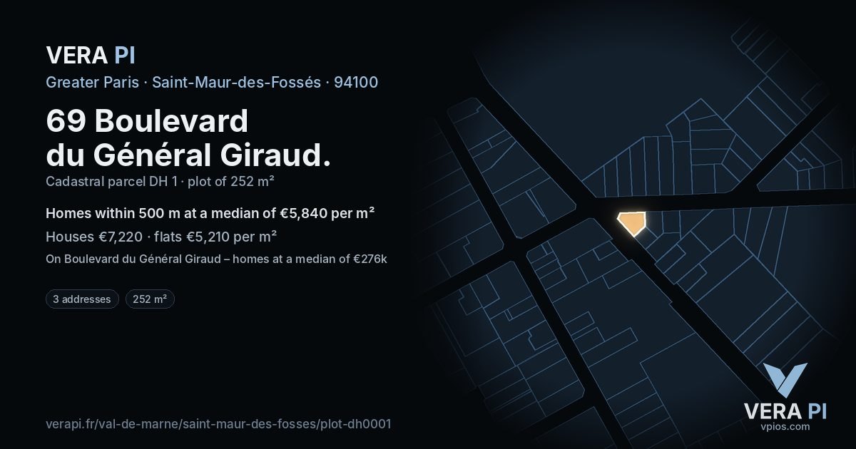 69 Boulevard du Général Giraud, Saint-Maur-des-Fossés at night – the plot lit, the parcels around coloured by the prices near them