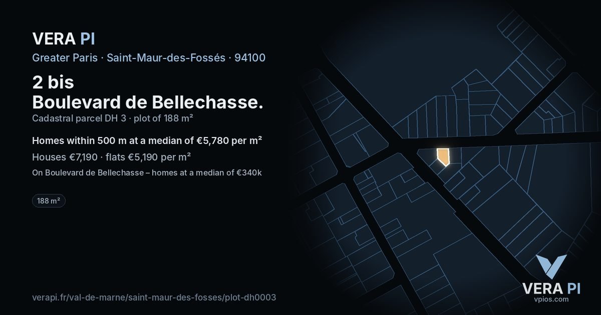 2 bis Boulevard de Bellechasse, Saint-Maur-des-Fossés at night – the plot lit, the parcels around coloured by the prices near them