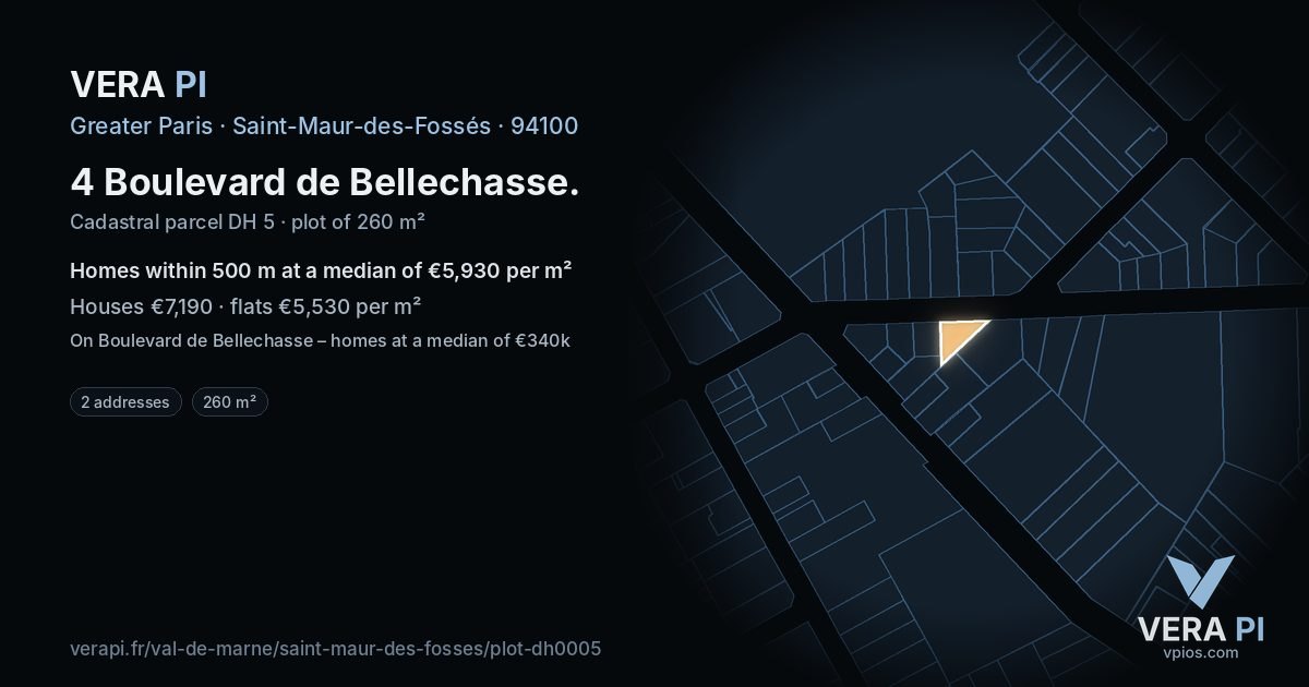4 Boulevard de Bellechasse, Saint-Maur-des-Fossés at night – the plot lit, the parcels around coloured by the prices near them