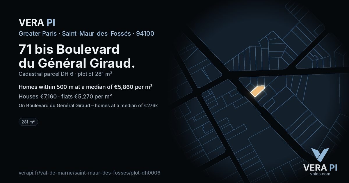 71 bis Boulevard du Général Giraud, Saint-Maur-des-Fossés at night – the plot lit, the parcels around coloured by the prices near them