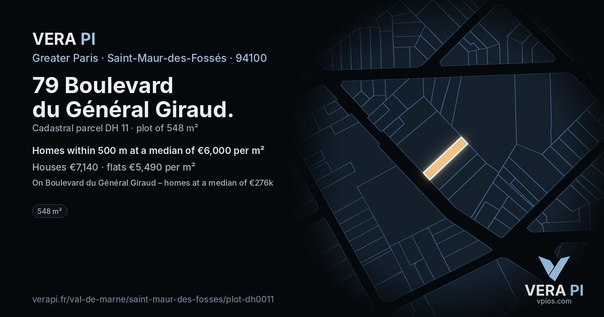 79 Boulevard du Général Giraud, Saint-Maur-des-Fossés at night – the plot lit, the parcels around coloured by the prices near them