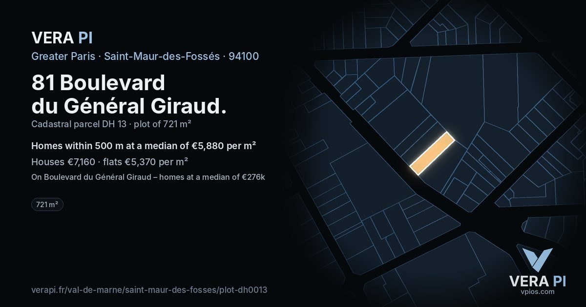 81 Boulevard du Général Giraud, Saint-Maur-des-Fossés at night – the plot lit, the parcels around coloured by the prices near them