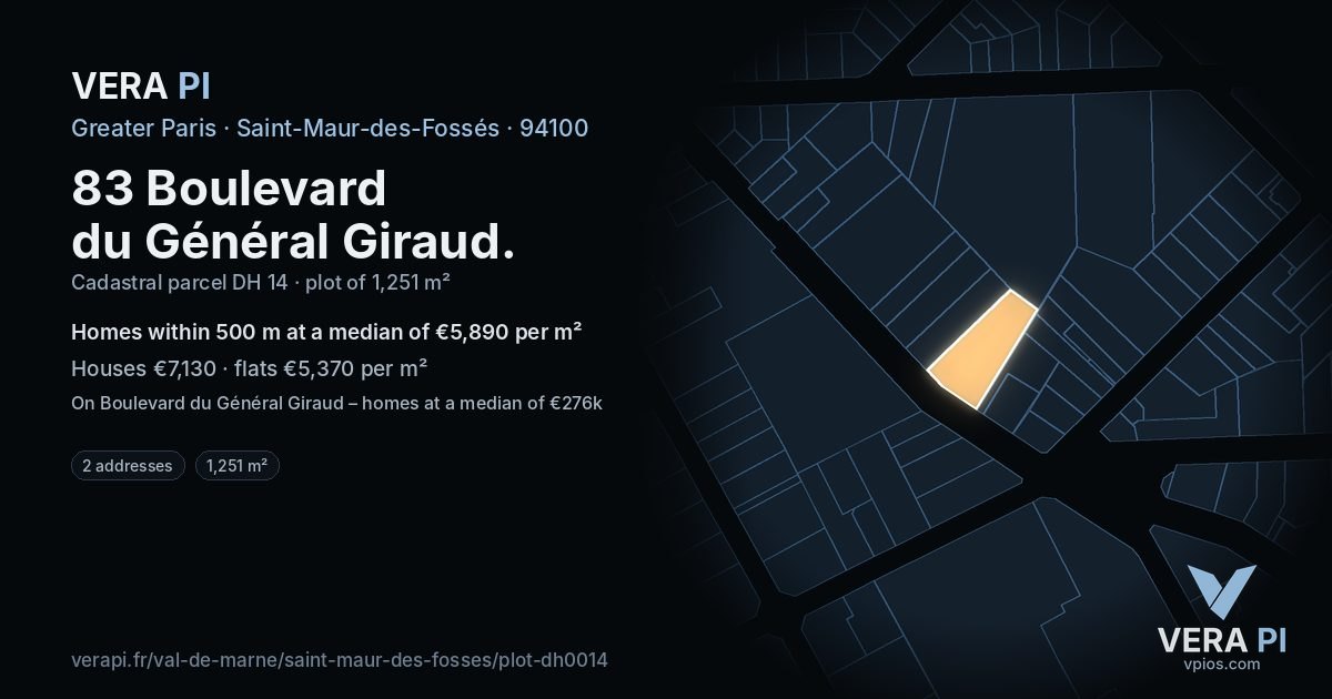 83 Boulevard du Général Giraud, Saint-Maur-des-Fossés at night – the plot lit, the parcels around coloured by the prices near them
