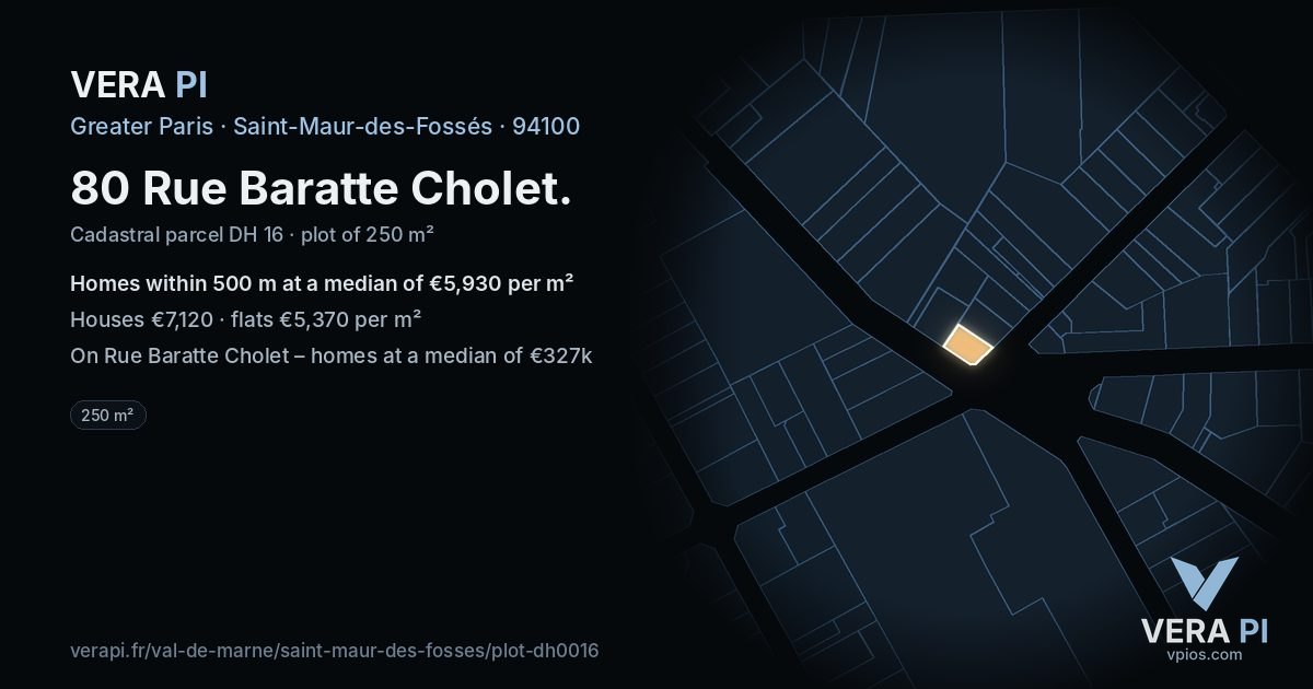 80 Rue Baratte Cholet, Saint-Maur-des-Fossés at night – the plot lit, the parcels around coloured by the prices near them