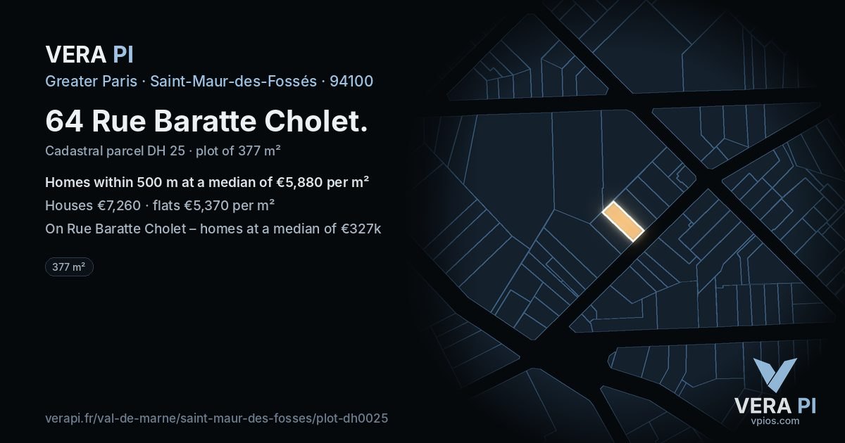 64 Rue Baratte Cholet, Saint-Maur-des-Fossés at night – the plot lit, the parcels around coloured by the prices near them