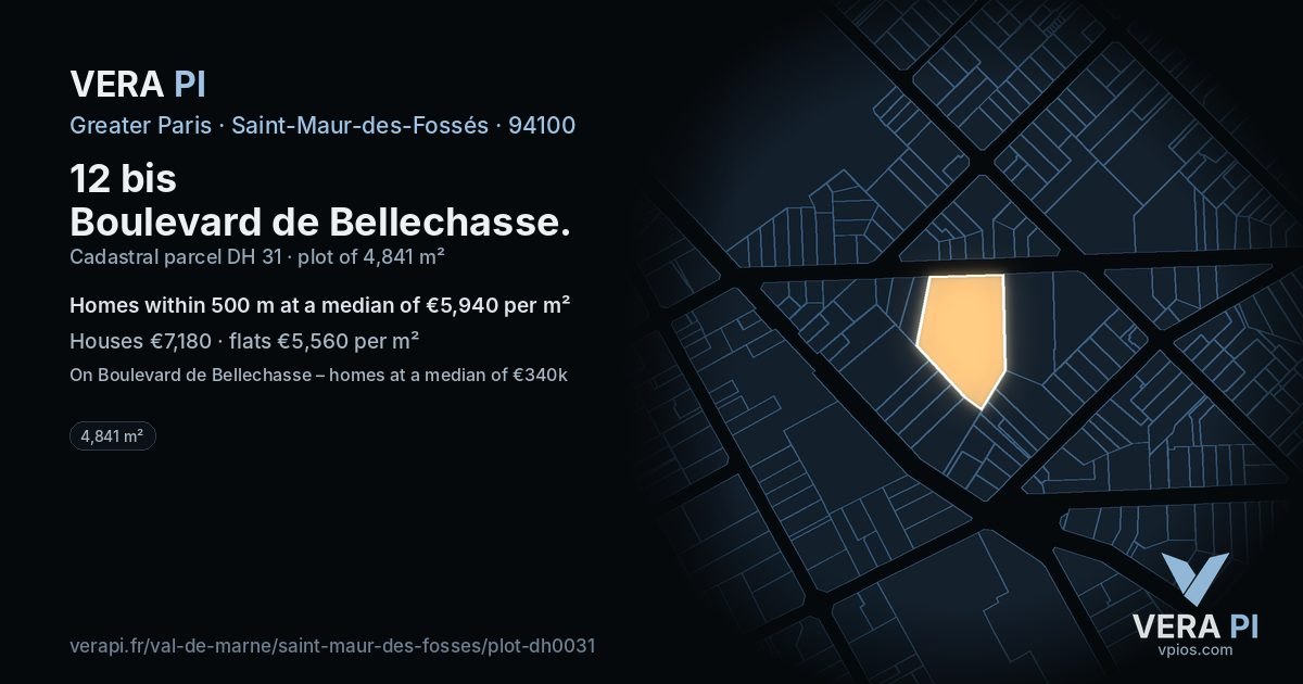 12 bis Boulevard de Bellechasse, Saint-Maur-des-Fossés at night – the plot lit, the parcels around coloured by the prices near them