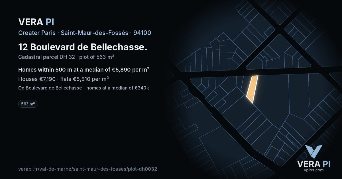 12 Boulevard de Bellechasse, Saint-Maur-des-Fossés at night – the plot lit, the parcels around coloured by the prices near them