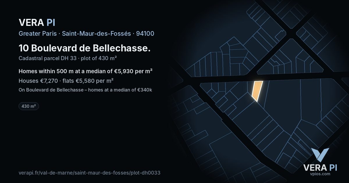 10 Boulevard de Bellechasse, Saint-Maur-des-Fossés at night – the plot lit, the parcels around coloured by the prices near them