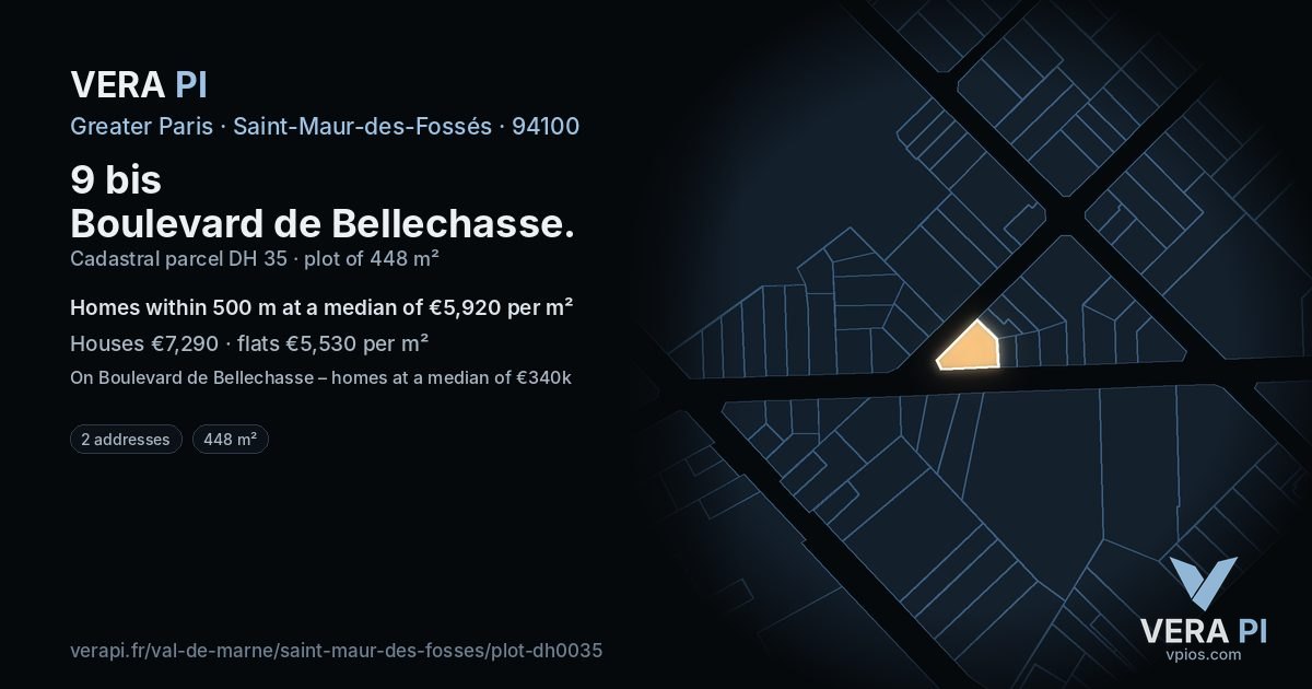 9 bis Boulevard de Bellechasse, Saint-Maur-des-Fossés at night – the plot lit, the parcels around coloured by the prices near them
