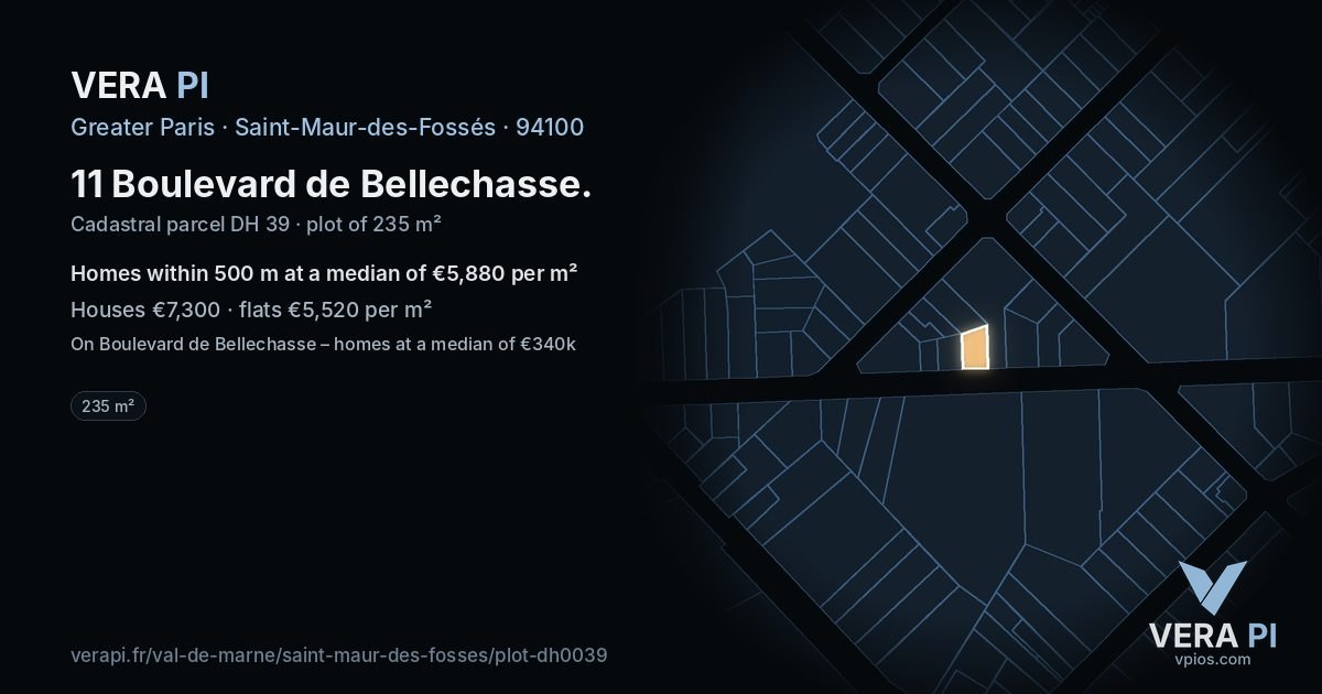 11 Boulevard de Bellechasse, Saint-Maur-des-Fossés at night – the plot lit, the parcels around coloured by the prices near them