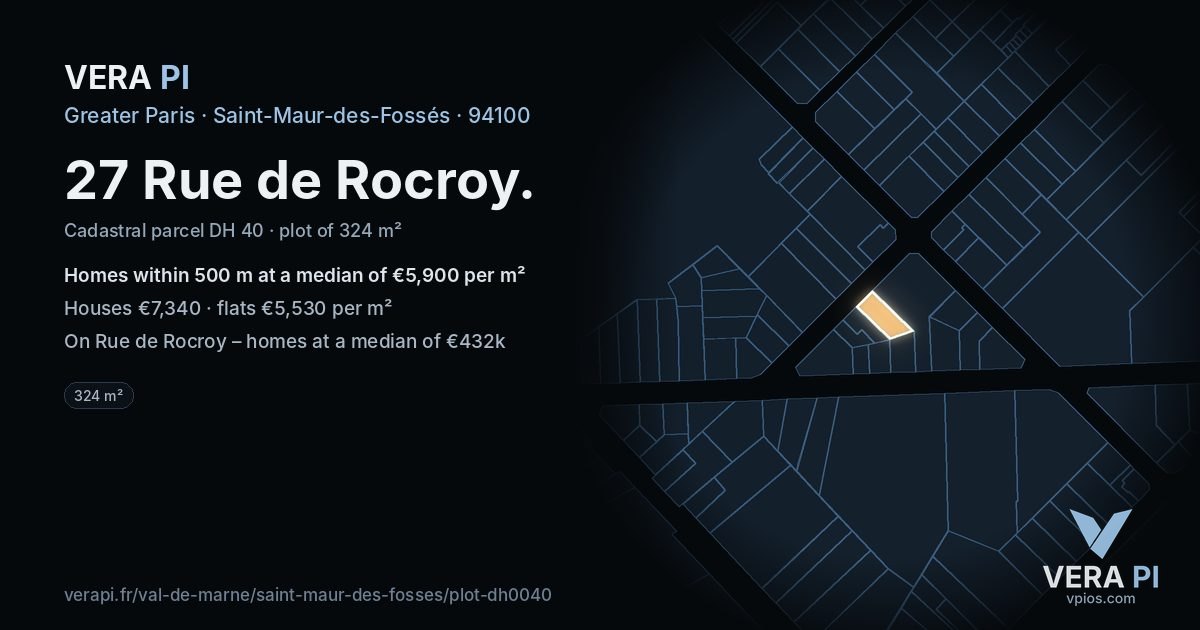 27 Rue de Rocroy, Saint-Maur-des-Fossés at night – the plot lit, the parcels around coloured by the prices near them