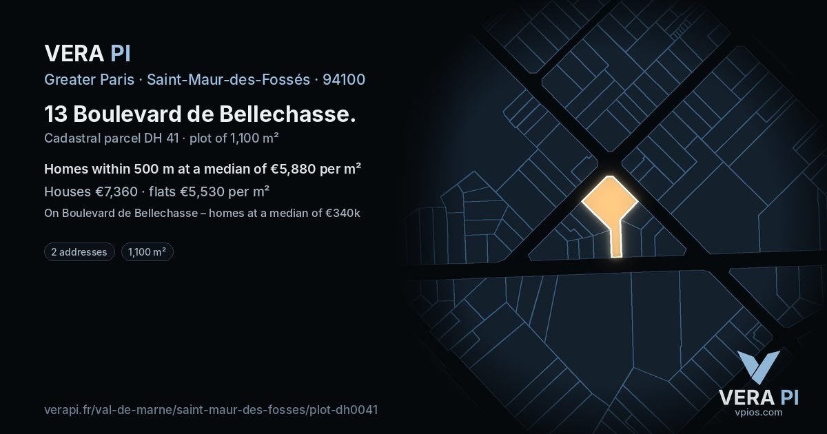 13 Boulevard de Bellechasse, Saint-Maur-des-Fossés at night – the plot lit, the parcels around coloured by the prices near them