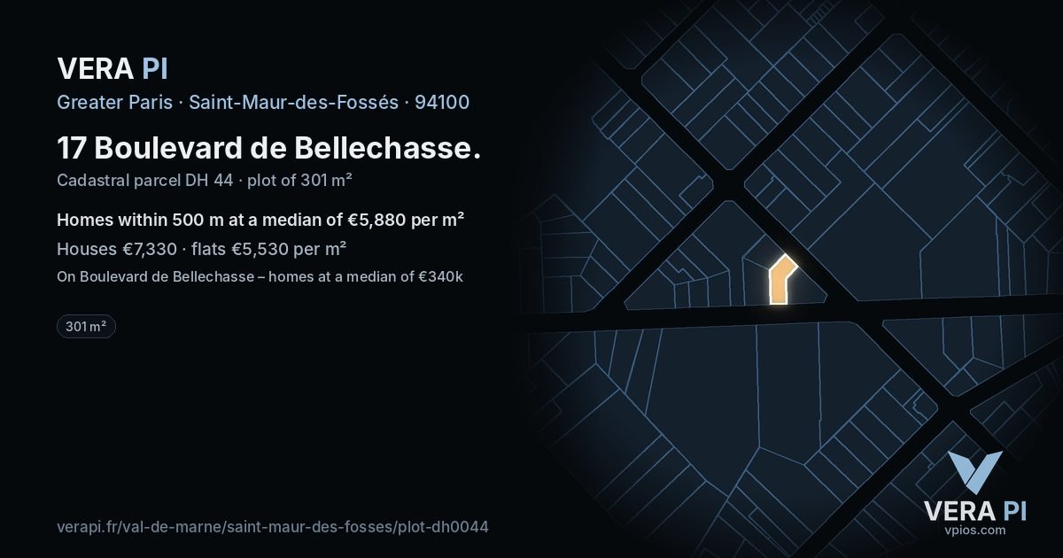 17 Boulevard de Bellechasse, Saint-Maur-des-Fossés at night – the plot lit, the parcels around coloured by the prices near them