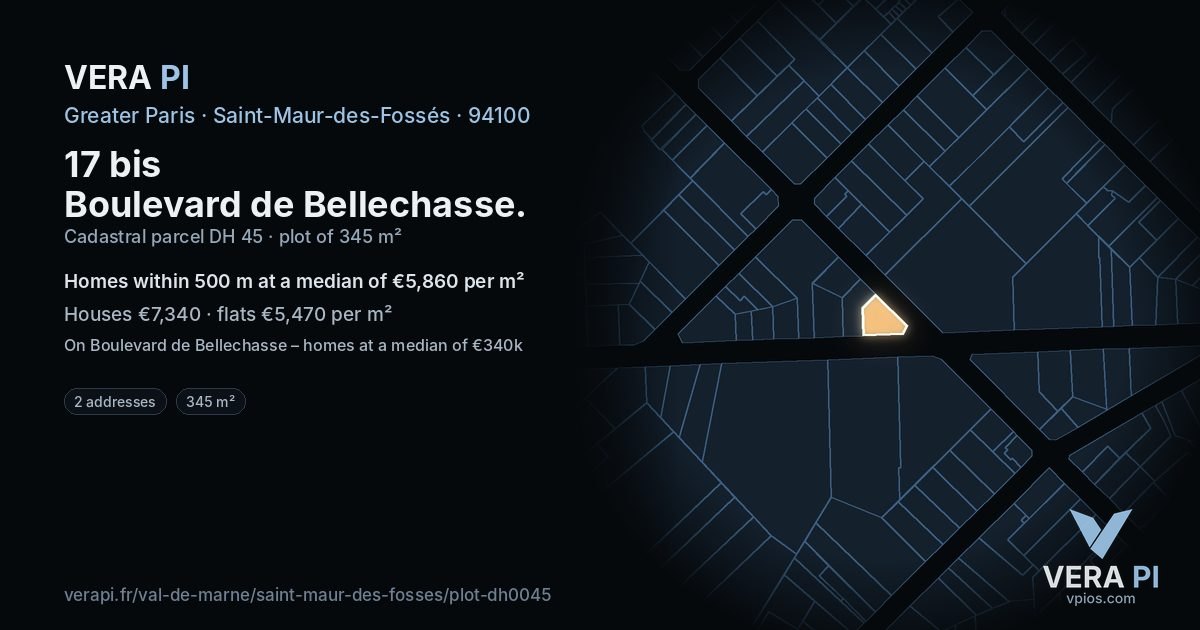 17 bis Boulevard de Bellechasse, Saint-Maur-des-Fossés at night – the plot lit, the parcels around coloured by the prices near them
