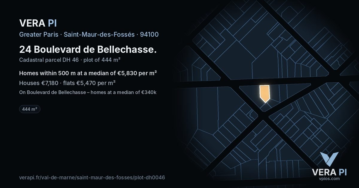 24 Boulevard de Bellechasse, Saint-Maur-des-Fossés at night – the plot lit, the parcels around coloured by the prices near them