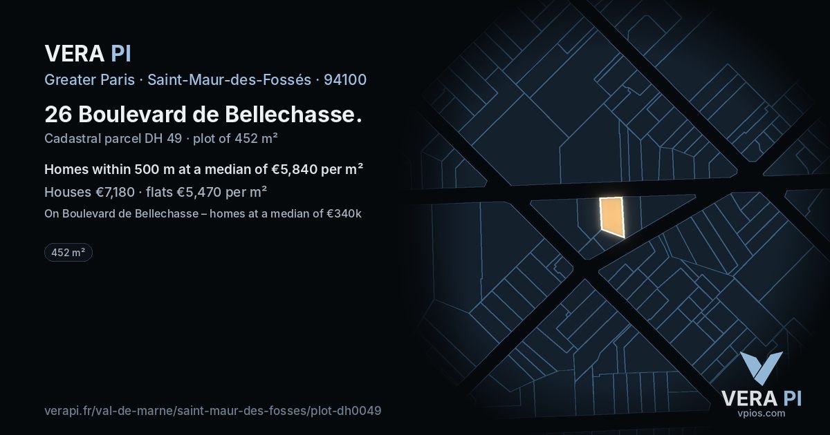 26 Boulevard de Bellechasse, Saint-Maur-des-Fossés at night – the plot lit, the parcels around coloured by the prices near them