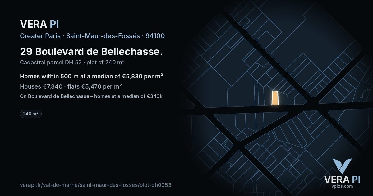 29 Boulevard de Bellechasse, Saint-Maur-des-Fossés at night – the plot lit, the parcels around coloured by the prices near them