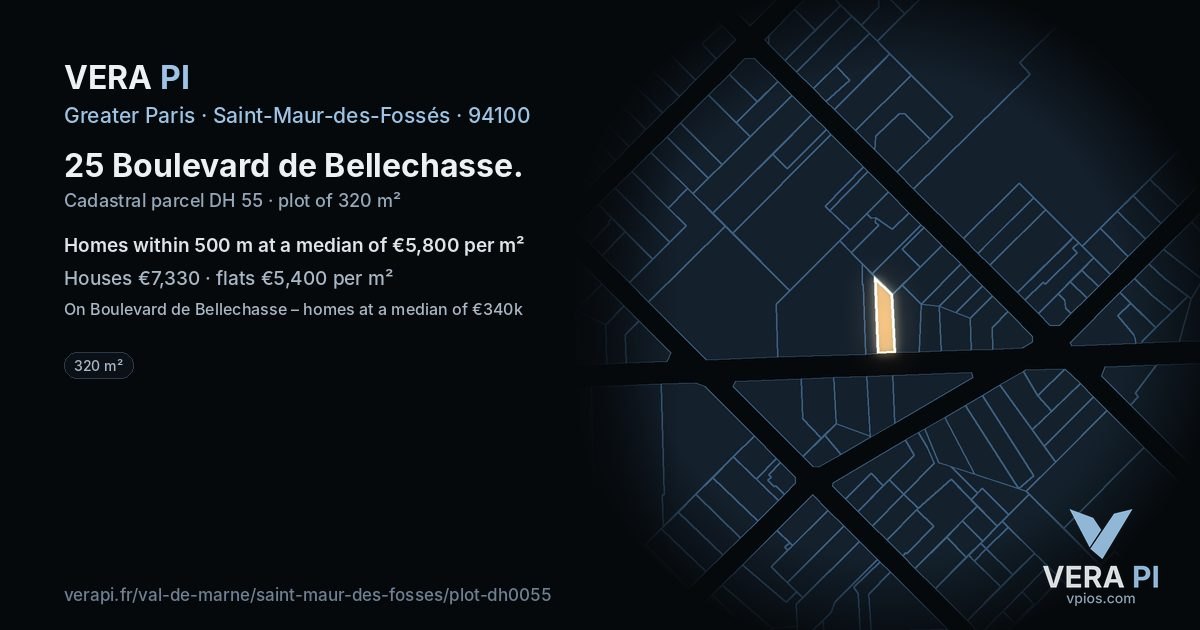 25 Boulevard de Bellechasse, Saint-Maur-des-Fossés at night – the plot lit, the parcels around coloured by the prices near them