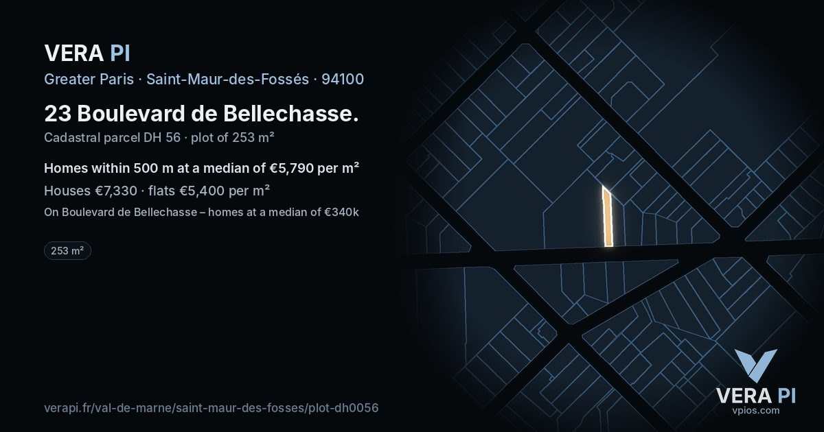 23 Boulevard de Bellechasse, Saint-Maur-des-Fossés at night – the plot lit, the parcels around coloured by the prices near them