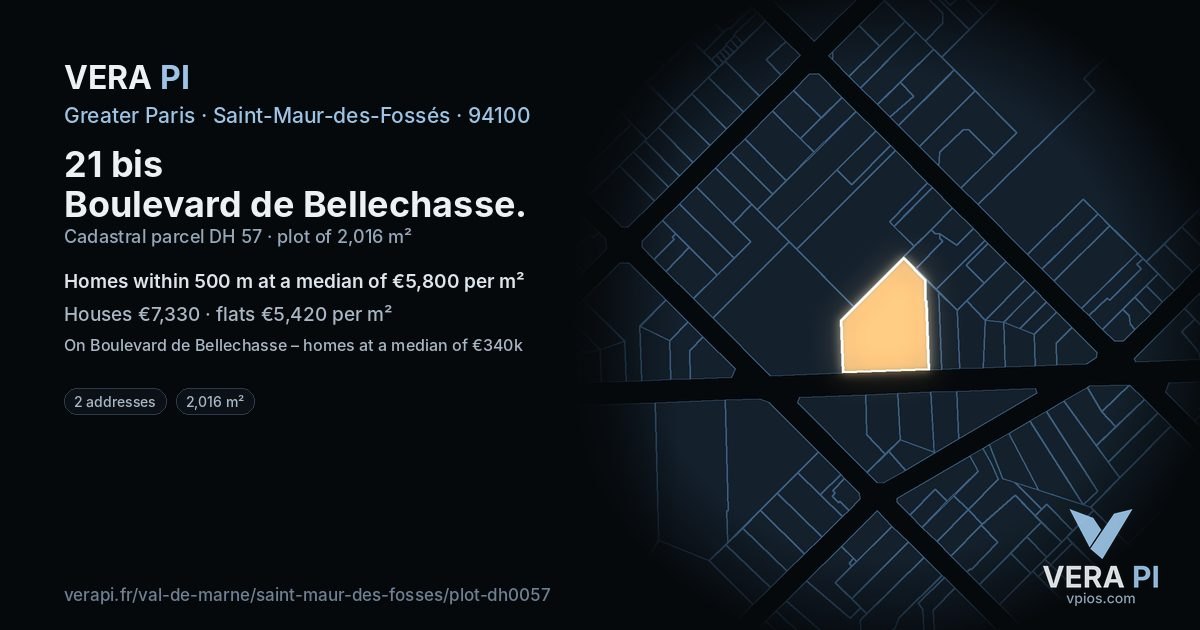 21 bis Boulevard de Bellechasse, Saint-Maur-des-Fossés at night – the plot lit, the parcels around coloured by the prices near them