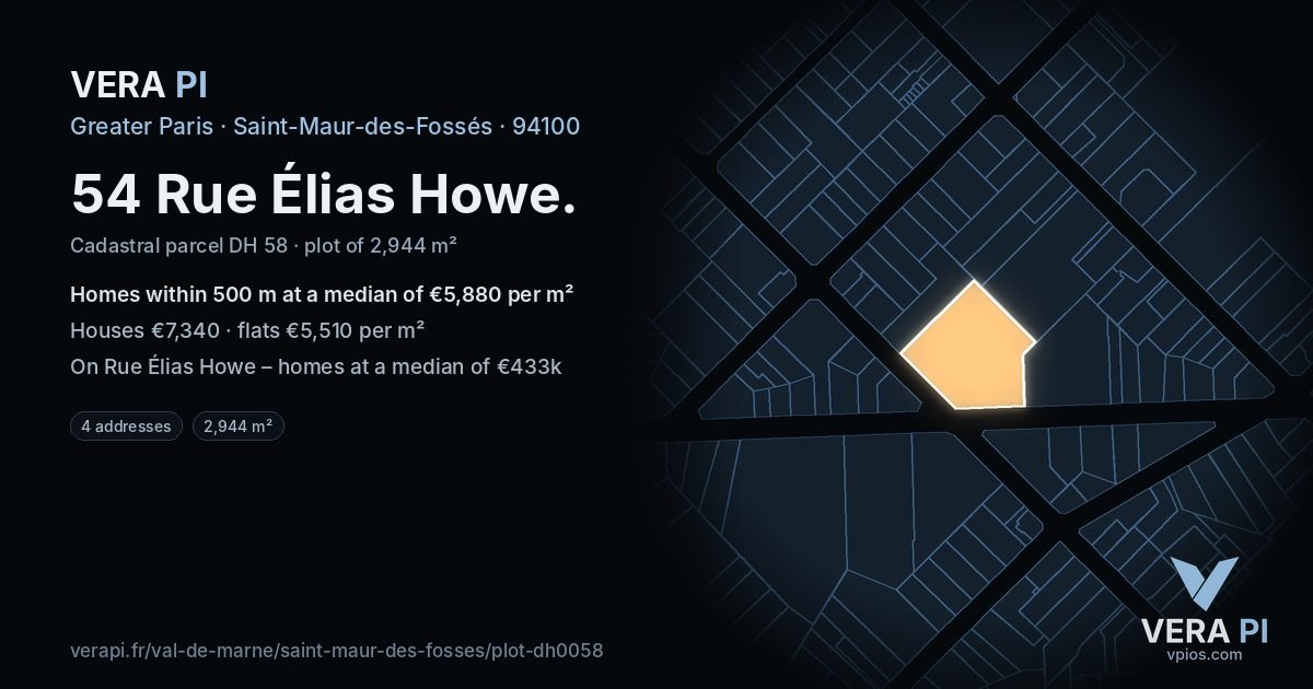 54 Rue Élias Howe, Saint-Maur-des-Fossés at night – the plot lit, the parcels around coloured by the prices near them