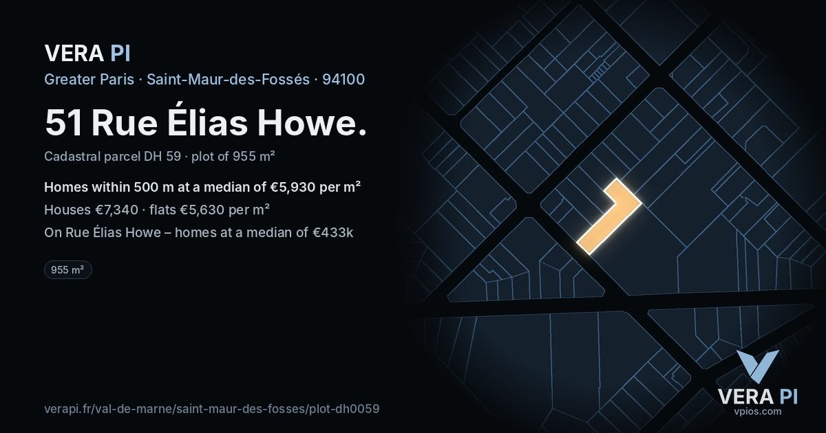 51 Rue Élias Howe, Saint-Maur-des-Fossés at night – the plot lit, the parcels around coloured by the prices near them