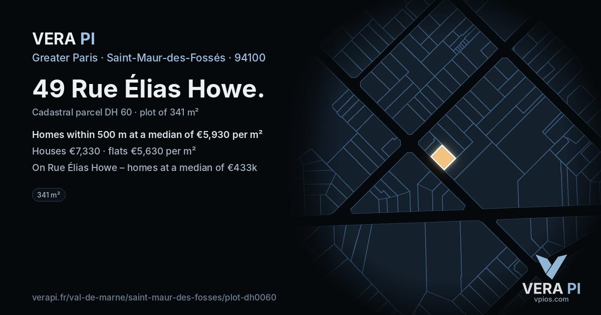 49 Rue Élias Howe, Saint-Maur-des-Fossés at night – the plot lit, the parcels around coloured by the prices near them