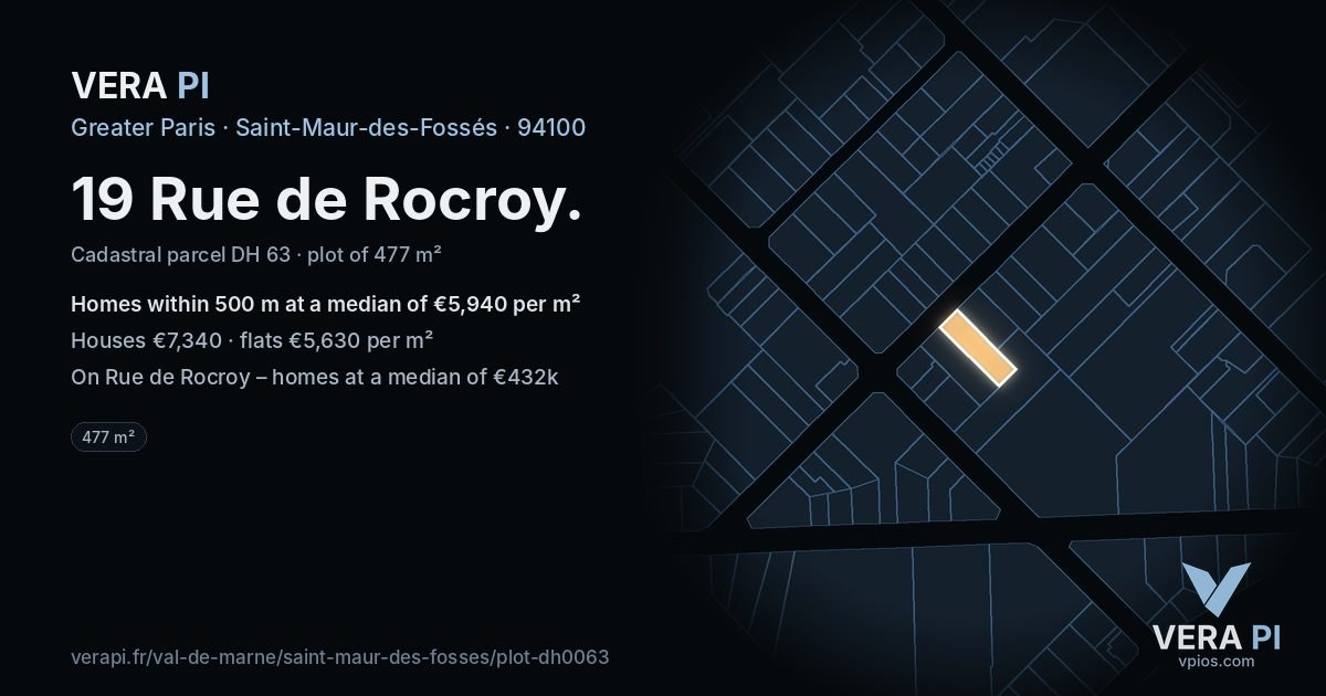 19 Rue de Rocroy, Saint-Maur-des-Fossés at night – the plot lit, the parcels around coloured by the prices near them