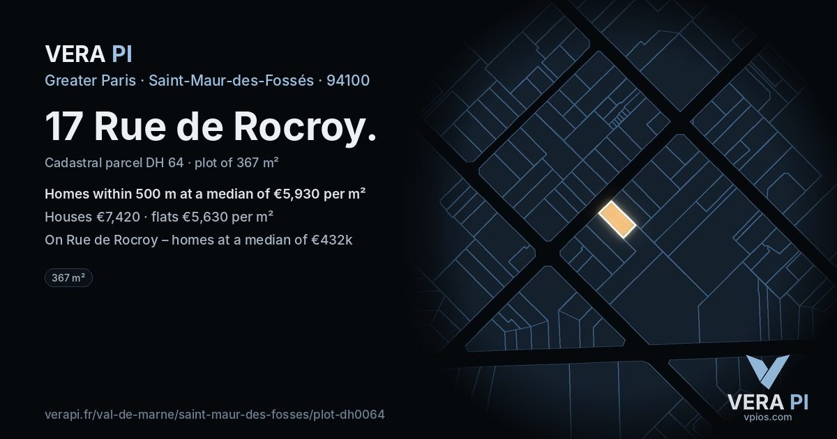17 Rue de Rocroy, Saint-Maur-des-Fossés at night – the plot lit, the parcels around coloured by the prices near them