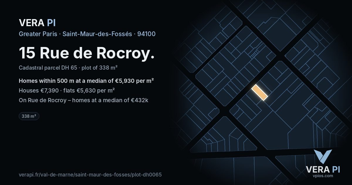15 Rue de Rocroy, Saint-Maur-des-Fossés at night – the plot lit, the parcels around coloured by the prices near them