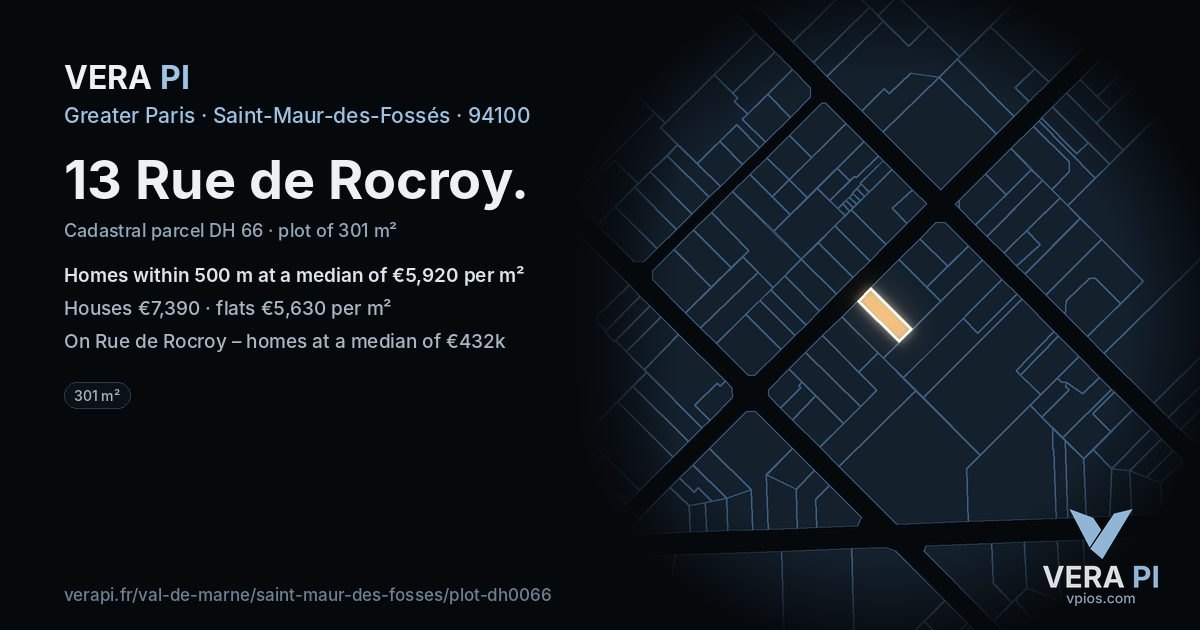 13 Rue de Rocroy, Saint-Maur-des-Fossés at night – the plot lit, the parcels around coloured by the prices near them