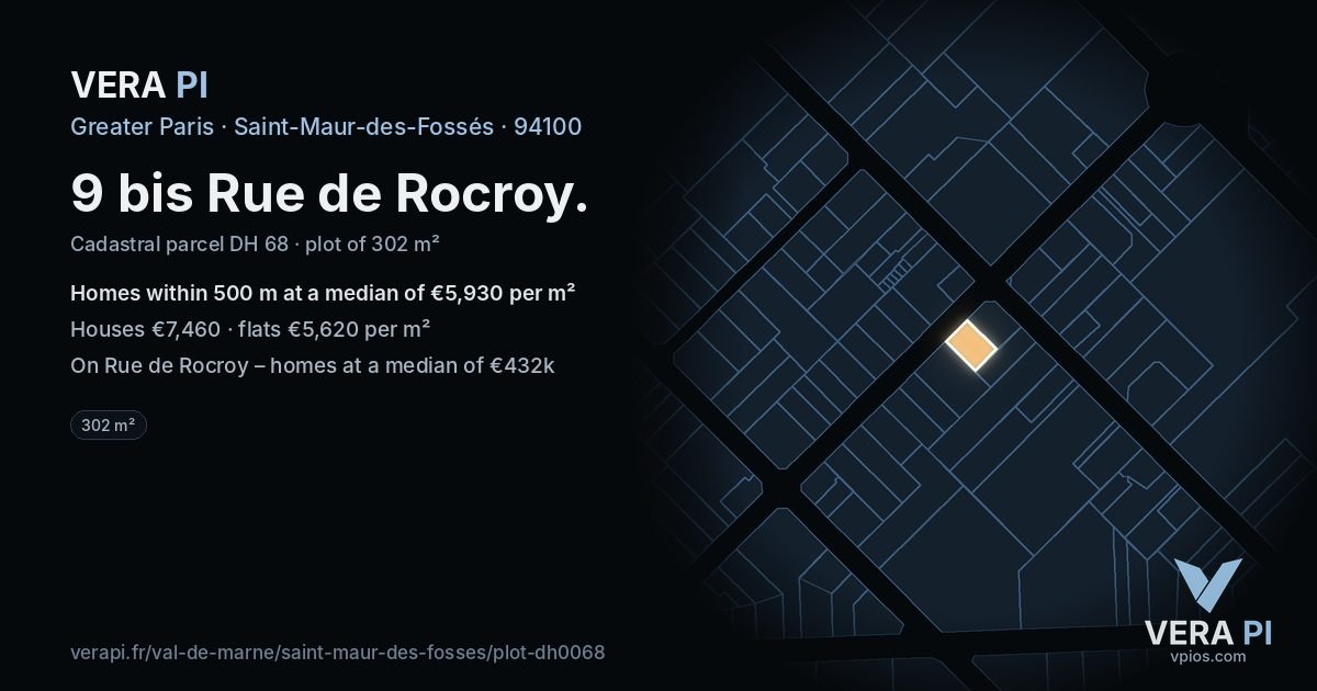 9 bis Rue de Rocroy, Saint-Maur-des-Fossés at night – the plot lit, the parcels around coloured by the prices near them
