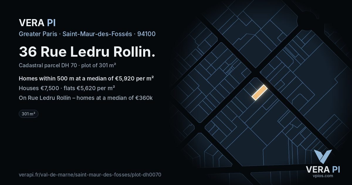 36 Rue Ledru Rollin, Saint-Maur-des-Fossés at night – the plot lit, the parcels around coloured by the prices near them