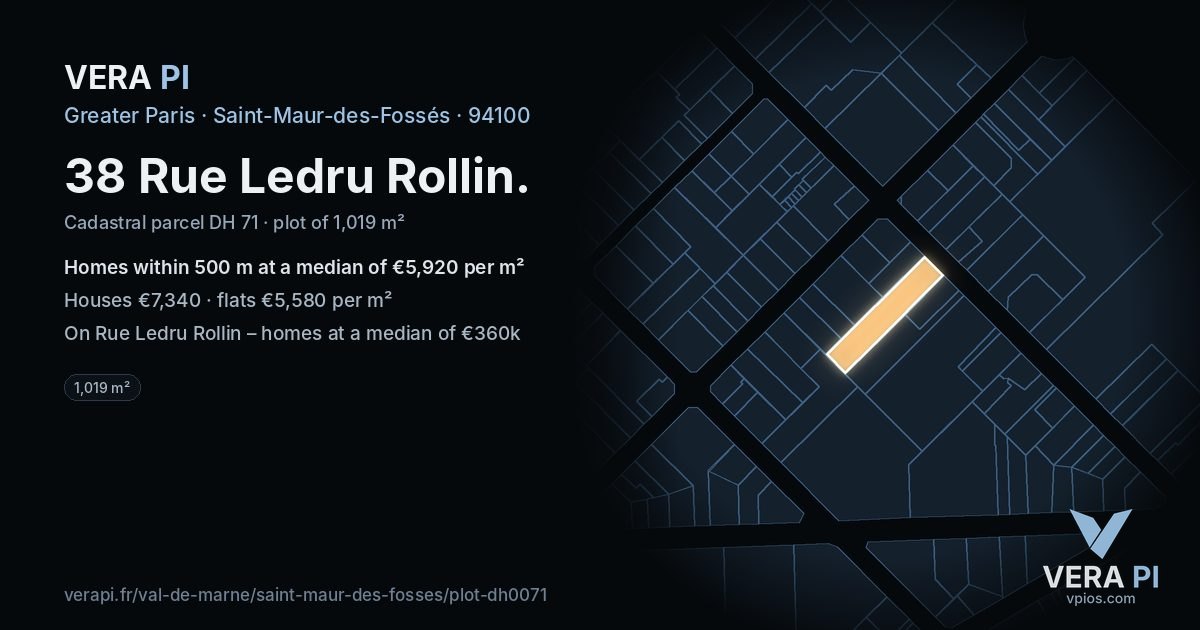 38 Rue Ledru Rollin, Saint-Maur-des-Fossés at night – the plot lit, the parcels around coloured by the prices near them