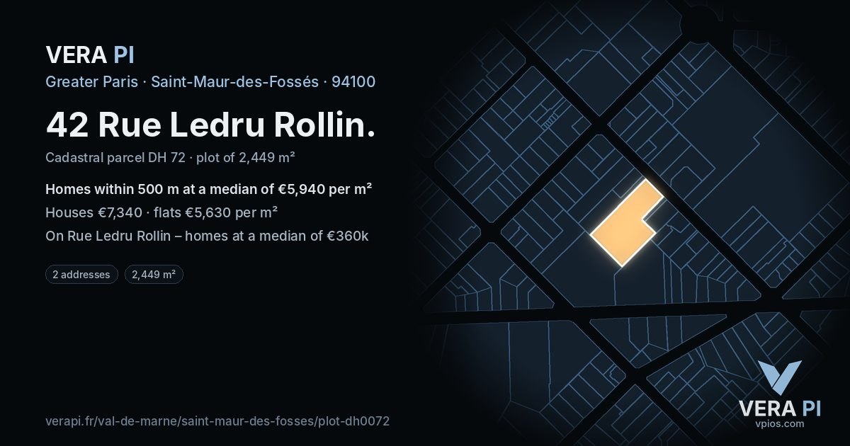 42 Rue Ledru Rollin, Saint-Maur-des-Fossés at night – the plot lit, the parcels around coloured by the prices near them
