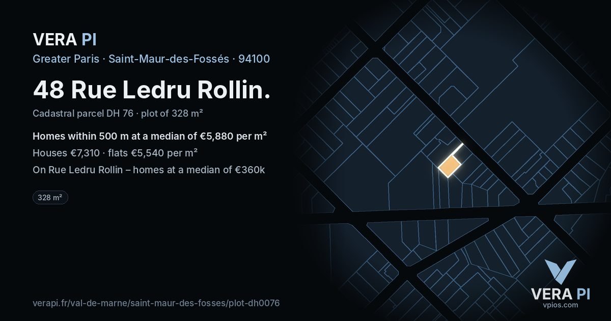 48 Rue Ledru Rollin, Saint-Maur-des-Fossés at night – the plot lit, the parcels around coloured by the prices near them