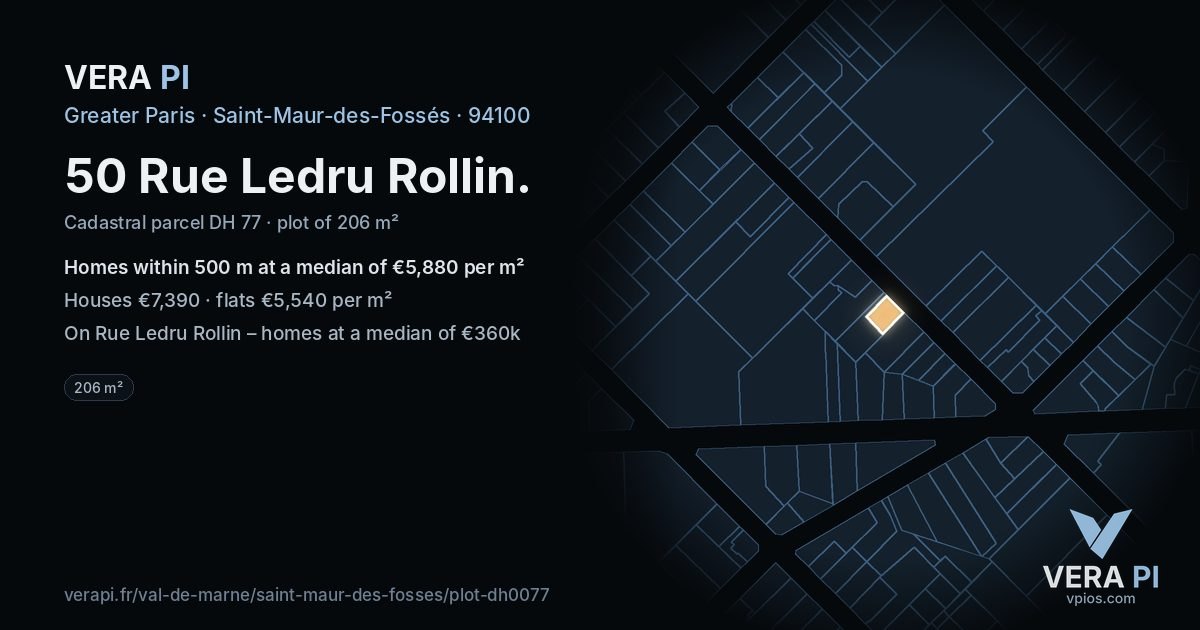 50 Rue Ledru Rollin, Saint-Maur-des-Fossés at night – the plot lit, the parcels around coloured by the prices near them