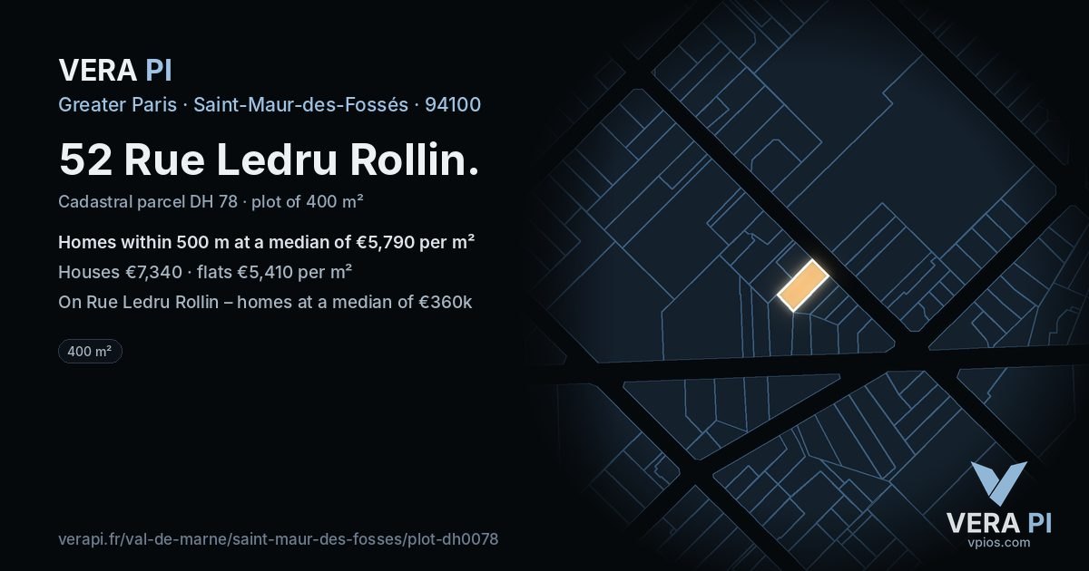 52 Rue Ledru Rollin, Saint-Maur-des-Fossés at night – the plot lit, the parcels around coloured by the prices near them