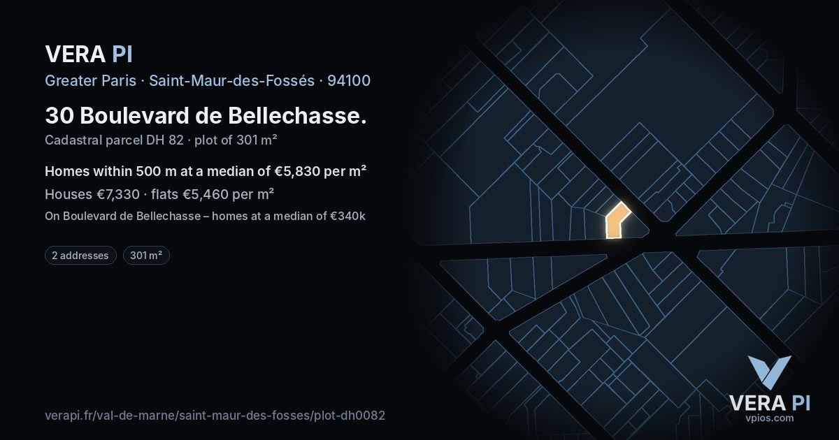 30 Boulevard de Bellechasse, Saint-Maur-des-Fossés at night – the plot lit, the parcels around coloured by the prices near them