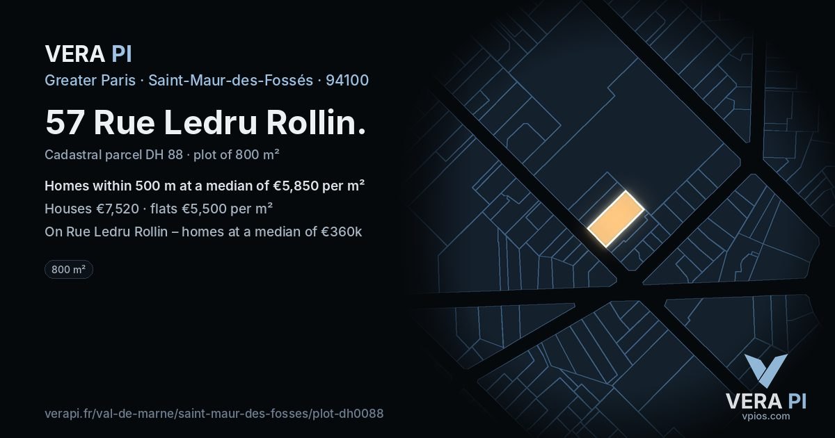 57 Rue Ledru Rollin, Saint-Maur-des-Fossés at night – the plot lit, the parcels around coloured by the prices near them